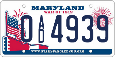 MD license plate 0AD4939