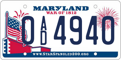 MD license plate 0AD4940