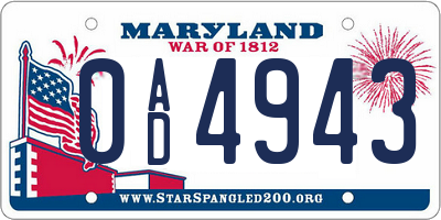 MD license plate 0AD4943