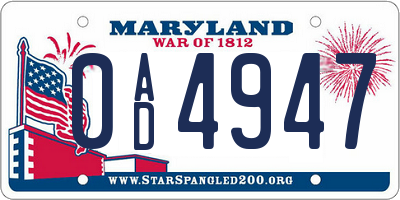 MD license plate 0AD4947