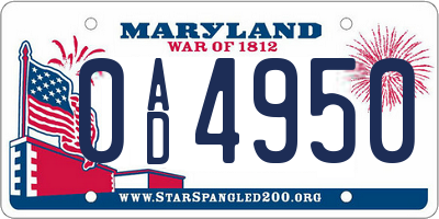 MD license plate 0AD4950