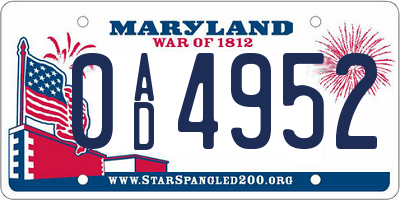 MD license plate 0AD4952