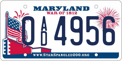 MD license plate 0AD4956