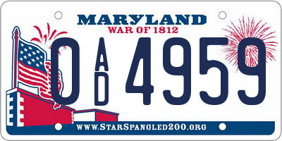MD license plate 0AD4959