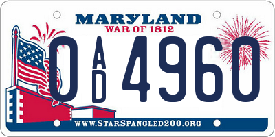 MD license plate 0AD4960