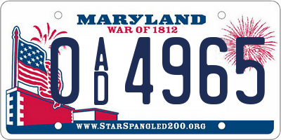 MD license plate 0AD4965