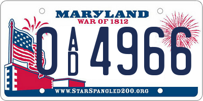 MD license plate 0AD4966