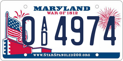 MD license plate 0AD4974
