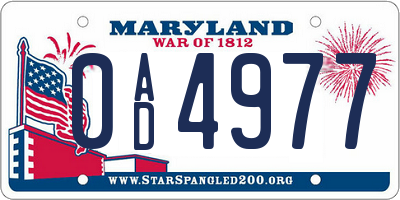 MD license plate 0AD4977