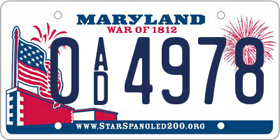 MD license plate 0AD4978