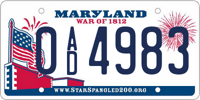 MD license plate 0AD4983