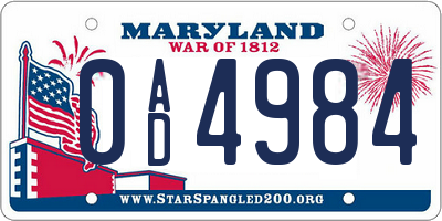 MD license plate 0AD4984