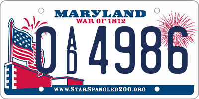 MD license plate 0AD4986