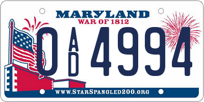 MD license plate 0AD4994