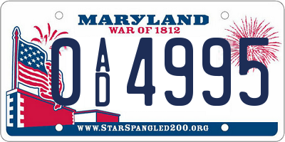 MD license plate 0AD4995