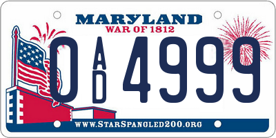 MD license plate 0AD4999