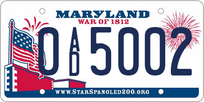 MD license plate 0AD5002