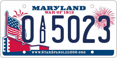 MD license plate 0AD5023