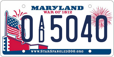 MD license plate 0AD5040