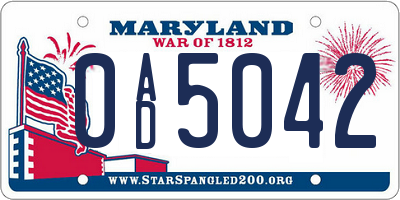 MD license plate 0AD5042