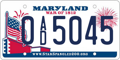 MD license plate 0AD5045