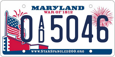 MD license plate 0AD5046