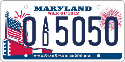 MD license plate 0AD5050