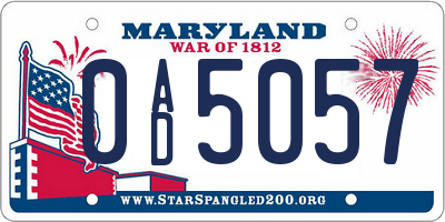 MD license plate 0AD5057