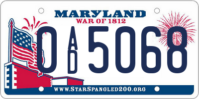MD license plate 0AD5068