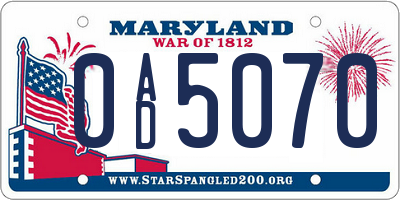 MD license plate 0AD5070