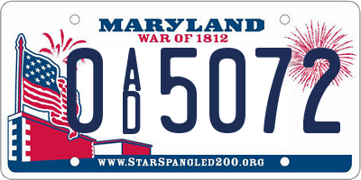 MD license plate 0AD5072
