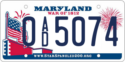 MD license plate 0AD5074