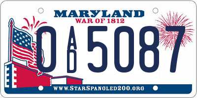 MD license plate 0AD5087