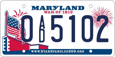 MD license plate 0AD5102