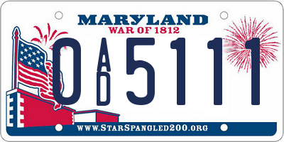 MD license plate 0AD5111