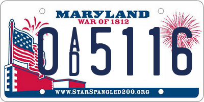 MD license plate 0AD5116