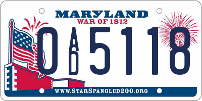 MD license plate 0AD5118