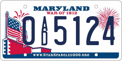 MD license plate 0AD5124