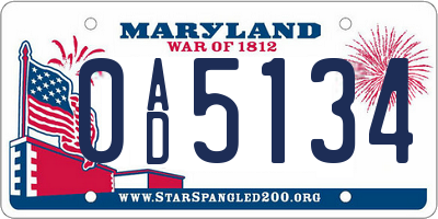 MD license plate 0AD5134