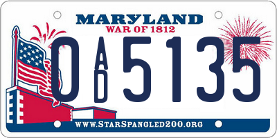 MD license plate 0AD5135