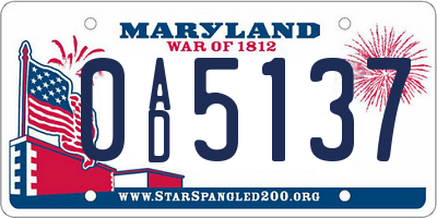 MD license plate 0AD5137