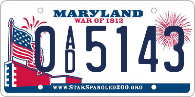 MD license plate 0AD5143