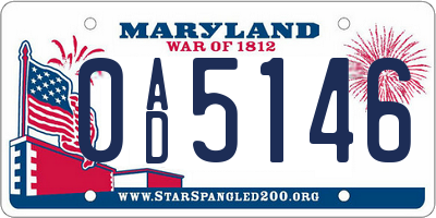 MD license plate 0AD5146