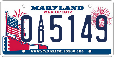MD license plate 0AD5149