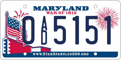 MD license plate 0AD5151