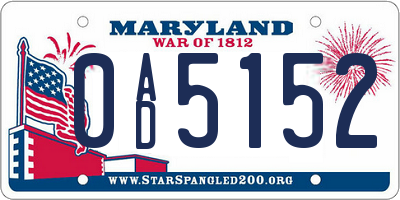 MD license plate 0AD5152