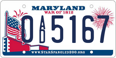 MD license plate 0AD5167