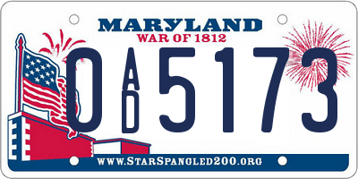 MD license plate 0AD5173