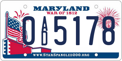 MD license plate 0AD5178
