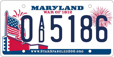 MD license plate 0AD5186